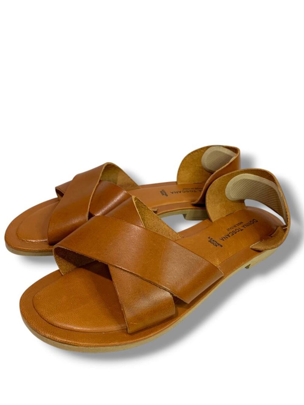 Size 9.5โ Donna Toscana Womens Brown Leather Sandals Crossband
